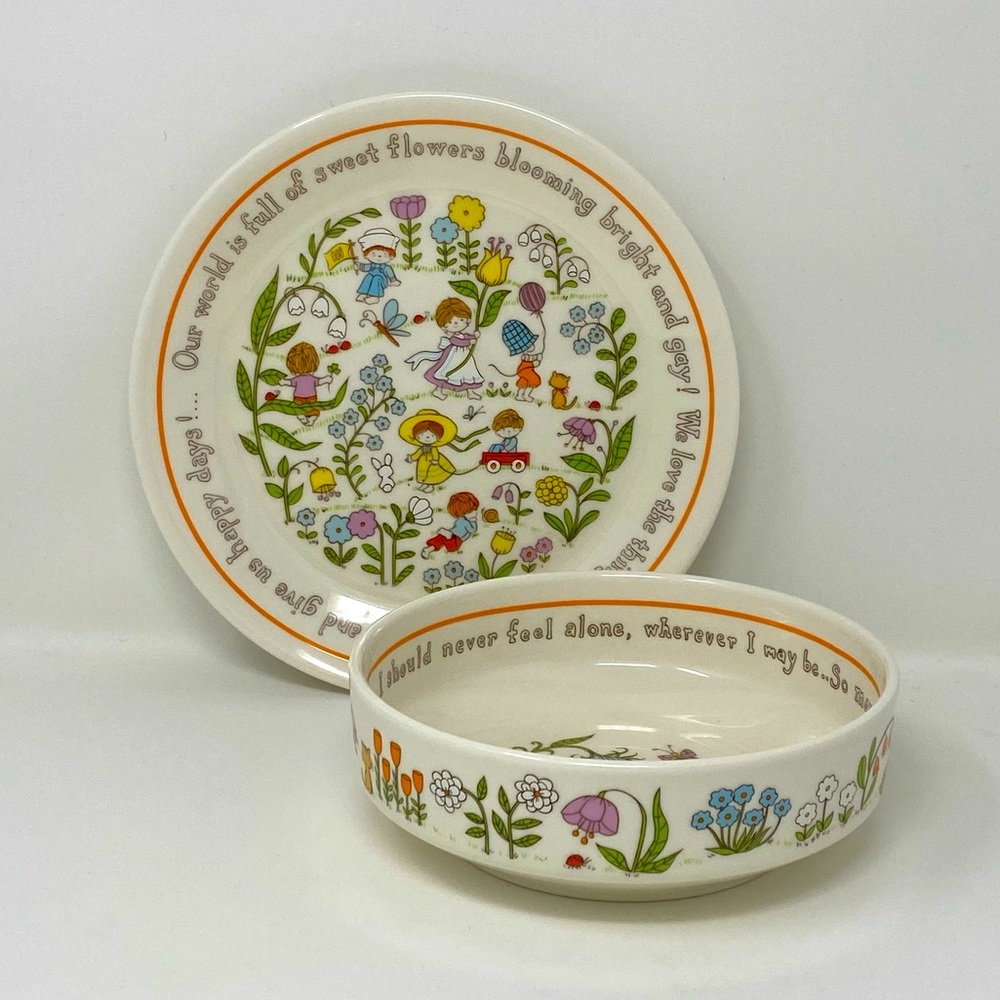 Gentle Friends Lenox 1970's Child's Plate & Bowl Happy Children & Flowers